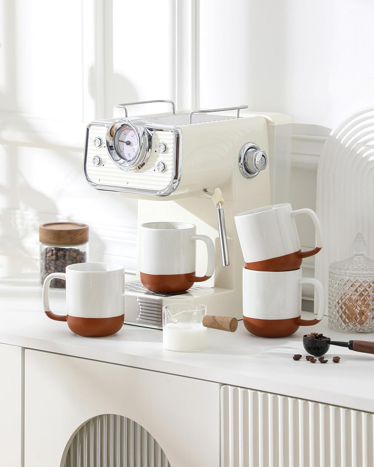 MALACASA Ceramic Coffee Mugs Set of 4, 11oz Coffee Cups, Modern Farmhouse Mugs for Coffee, Latte, Tea, Hot Chocolate, Cappuccino, Milk, Microwave & Dishwasher Safe, Khaki White, Series TARA - Image 6