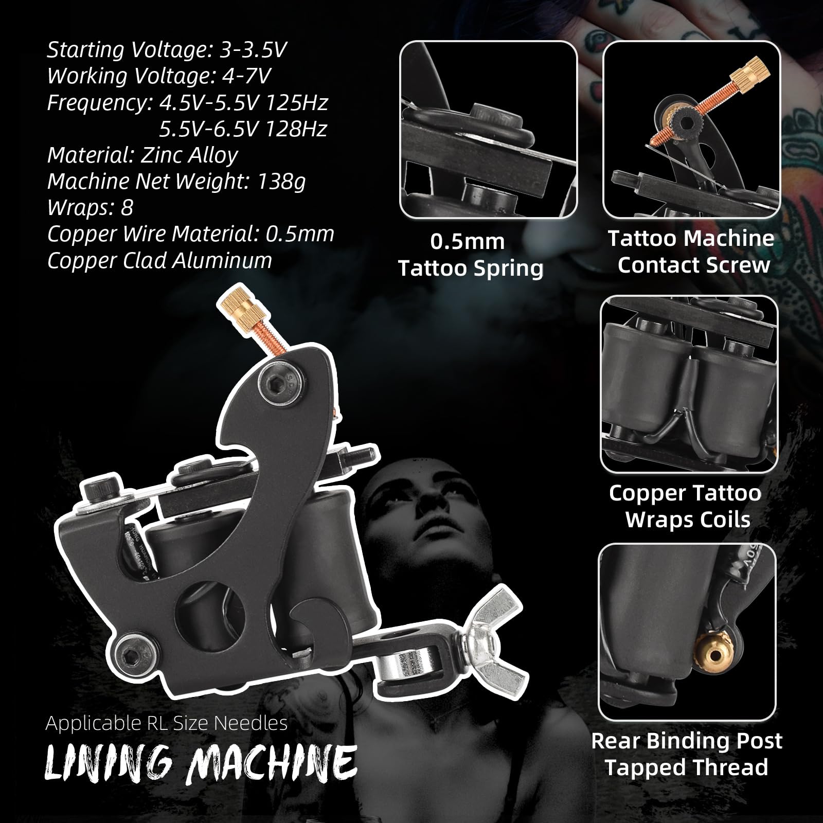 Kit di macchine per tatuaggi bobina - Set di doppia macchina completa per fodera e ombreggiatura con alimentazione, pedale e forniture di tatuaggi,B