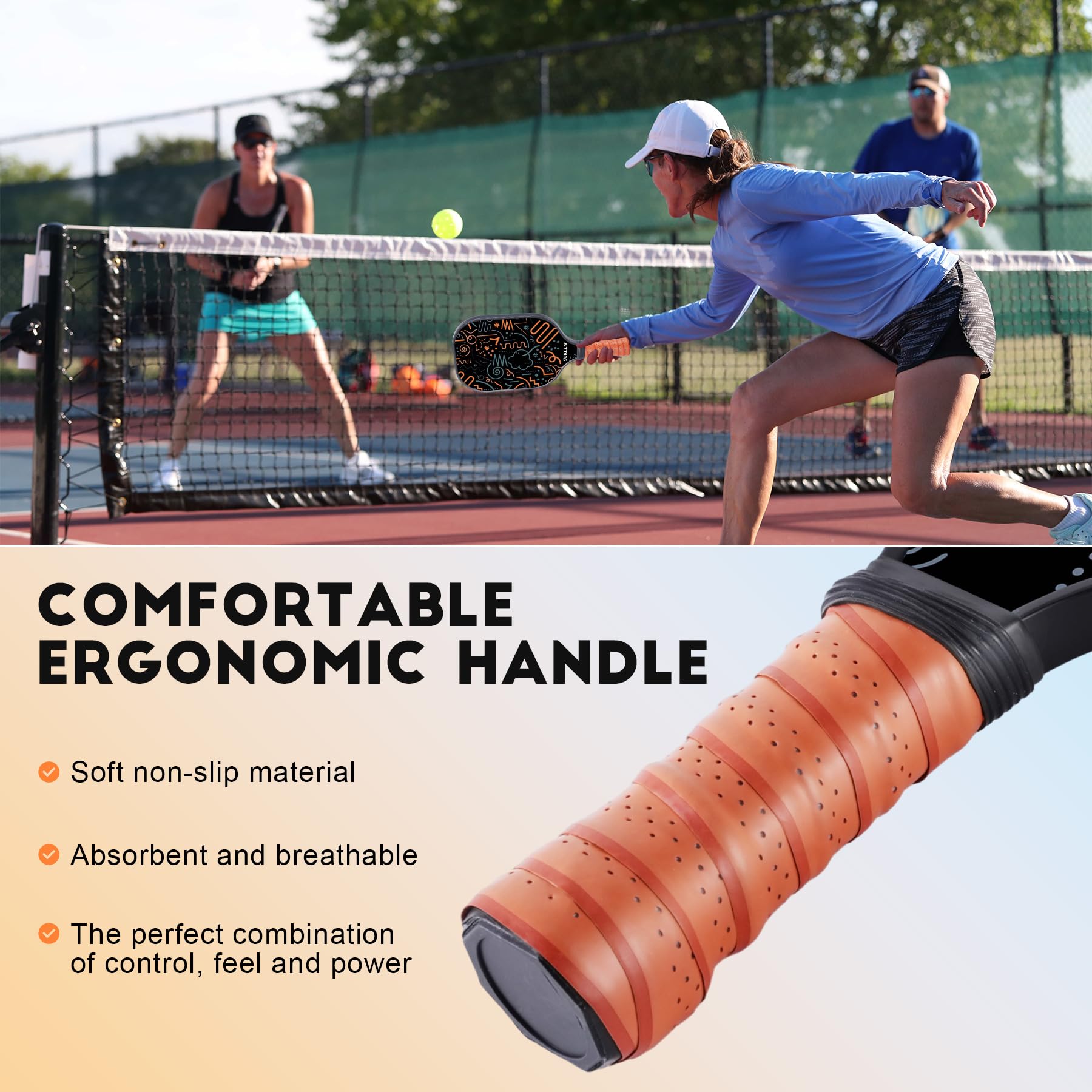 Sukeen Pickleball Paddle, Leichter T700 Carbon Fiber Pickleball Schläger, 16 mm verstärkter Polypropylen-Wabenkern, Fokus auf Rotation und Kontrolle, entwickelt für Anfänger und Profis
