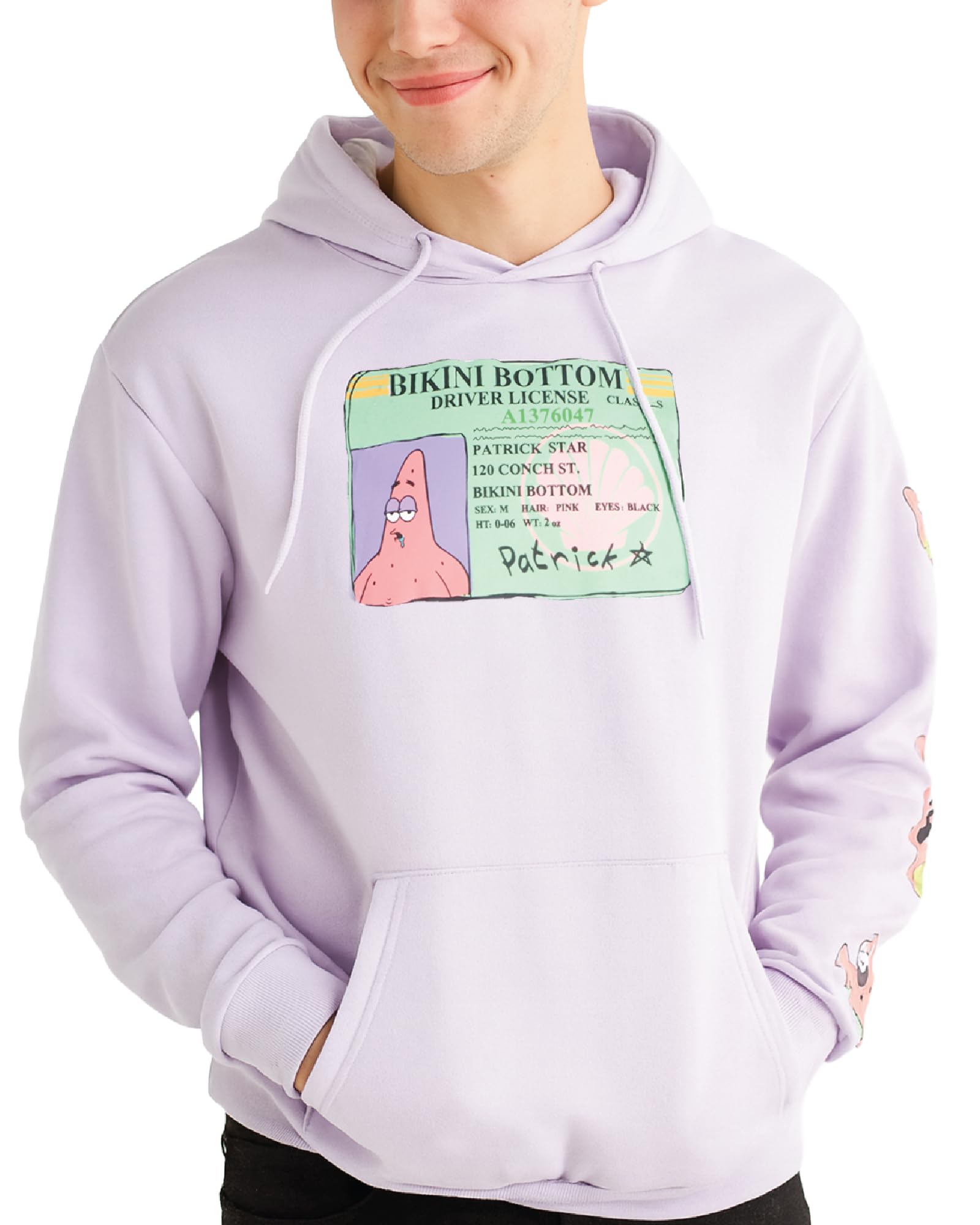 Nickelodeon Men’s SpongeBob SquarePants Fleece Hoodie – Retro 90s SpongeBob, Patrick Star, Size Large, Spongebob Lavender