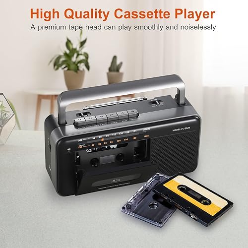 Miniatura 3 de Reproductor de casete portátil Boombox AM FM, grabadora de casete con altavoz y conector para auriculares, 4 pilas C o alimentadas por CA, micrófono
