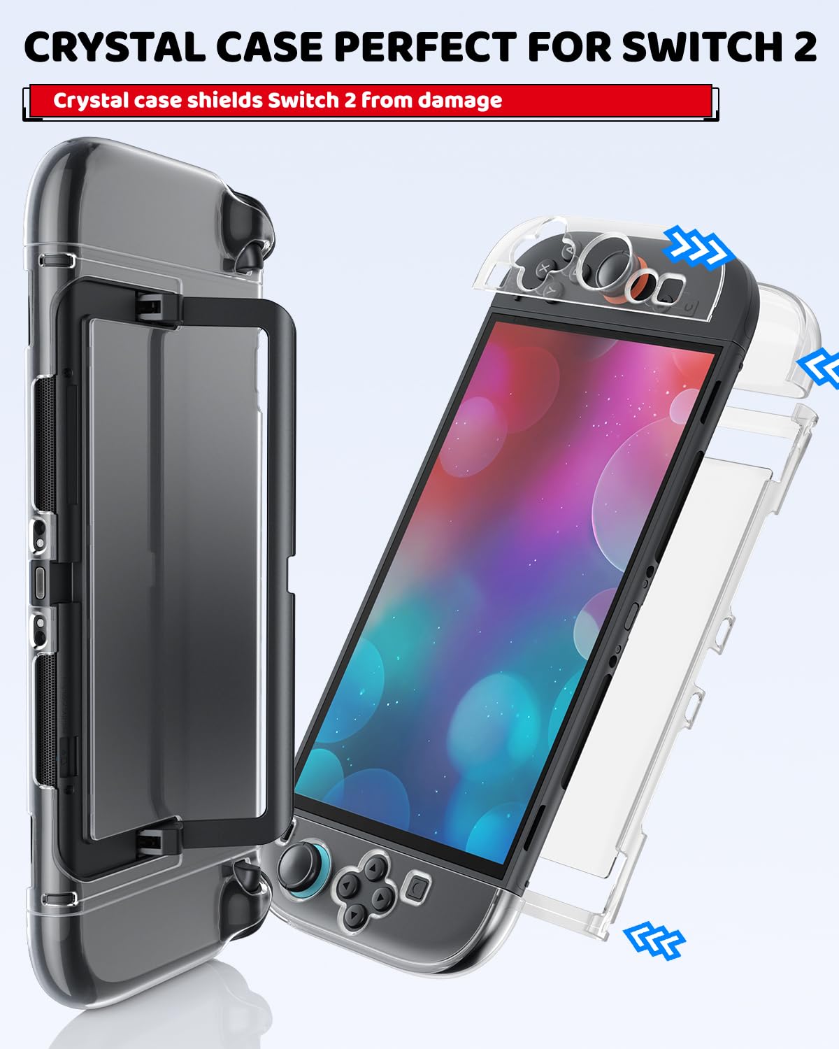 Switch 2 Accessories Bundle for Nintendo Switch 2 2025, Portable Hard Shell Carrying Case with 2 HD Screen Protectors (7.9 Inch), Crystals Protective Skin, Dust Plugs Kit, 4 Thumb Grips – (White Switch 2) - Image 5