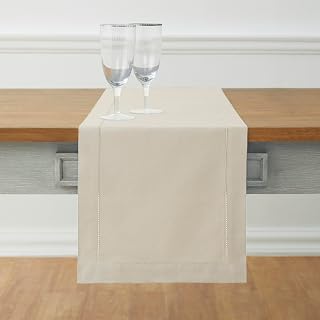 Solino Home Cotton Linen Table Runner Linen Hemstitch, 14 x 144 in
