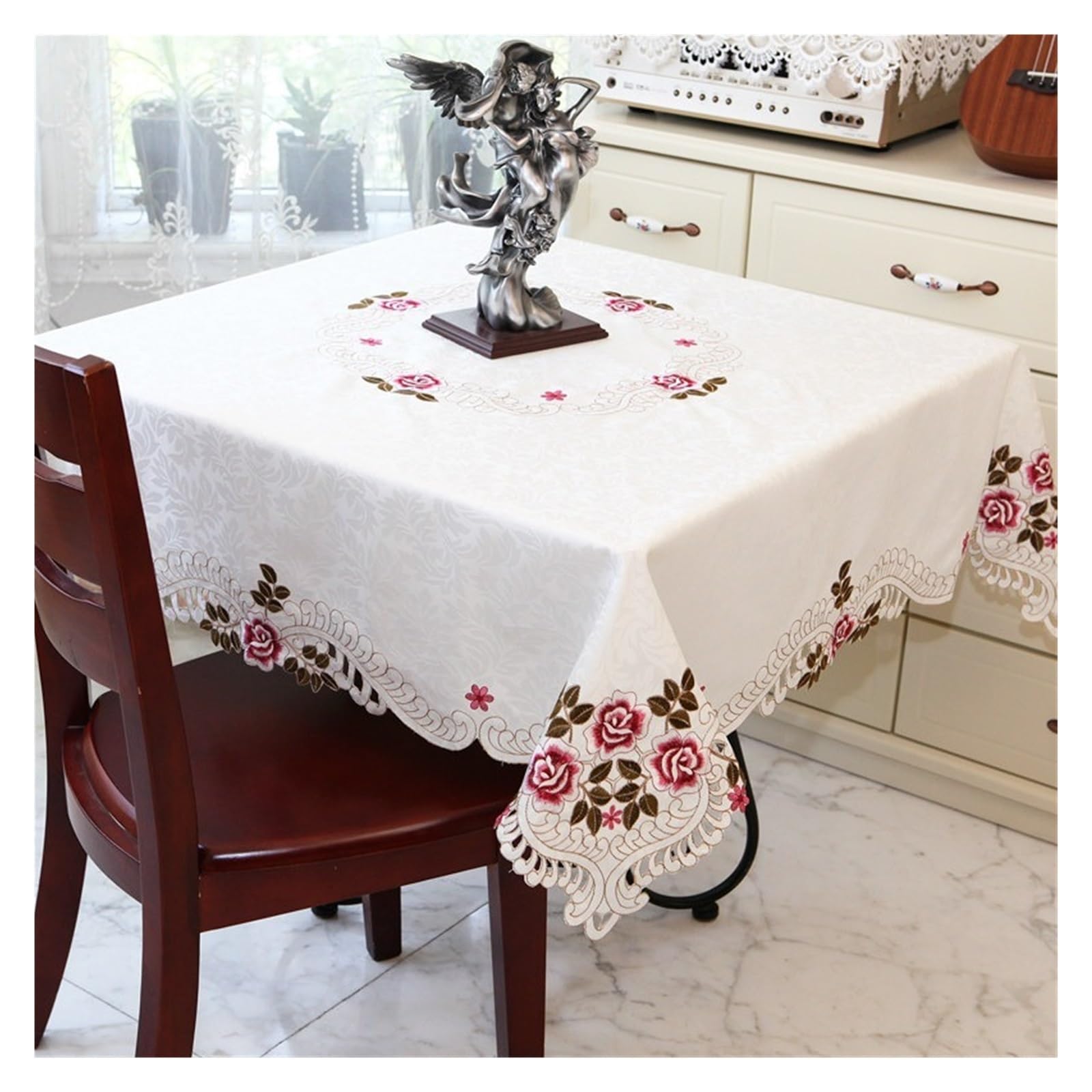 NJIEzhao Embroidered Lace Tablecloth Square TableCloth Table Cloth White Embroidery Lace Cloths For Dining Cover Towels(HM615,85X85cm)