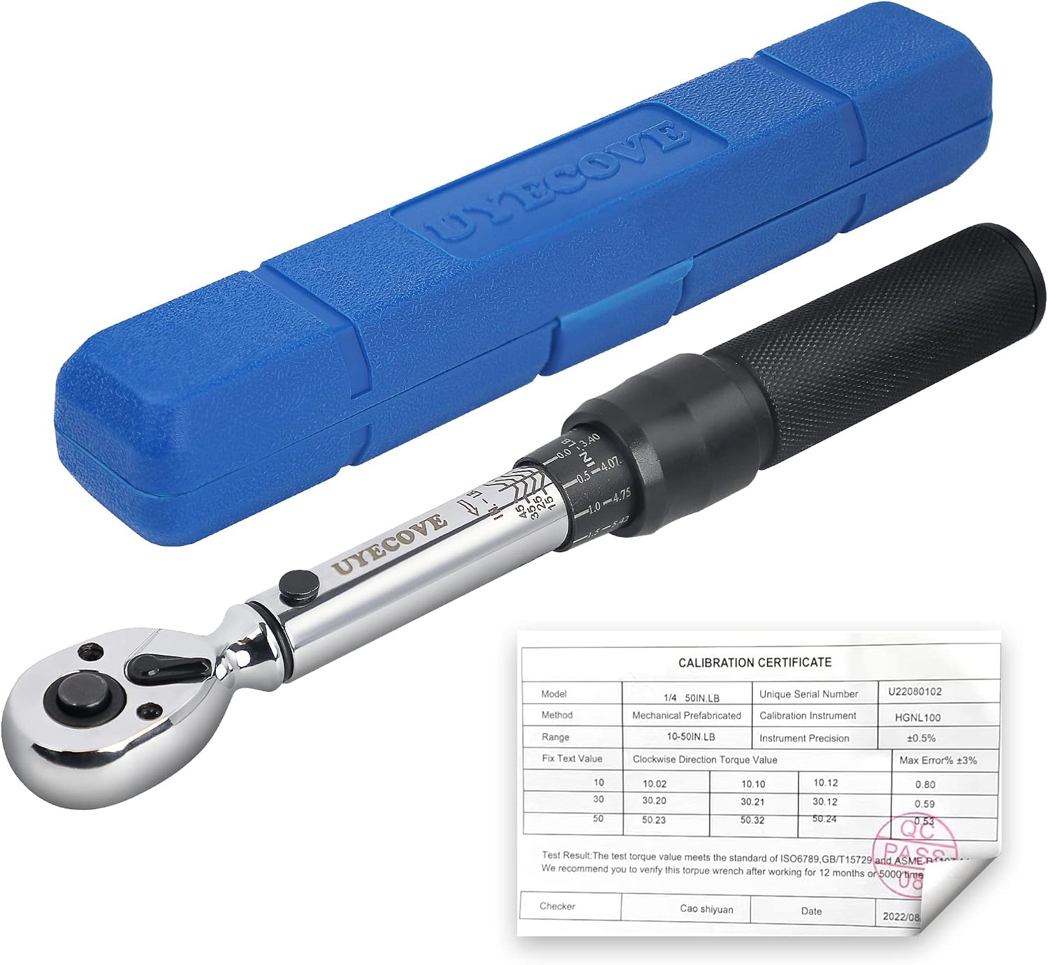 UYECOVE 1/4-Inch Drive Click Torque Wrench, Dual-Direction Click Professional Torque Wrench 10-50IN.LB/1.1-5.7Nm, Dual Range Scales Graduated in FT.LB and N.M