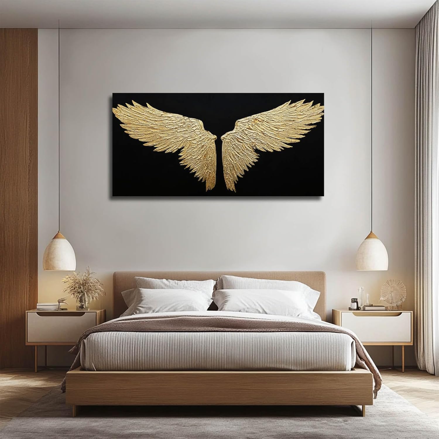 NBAODAN Bird Wall Decor Black and Gold Wall Art Neutral Decorative Pictures 24"x48" Large Abstract Paintings for Living Room Bedroom Textured Art