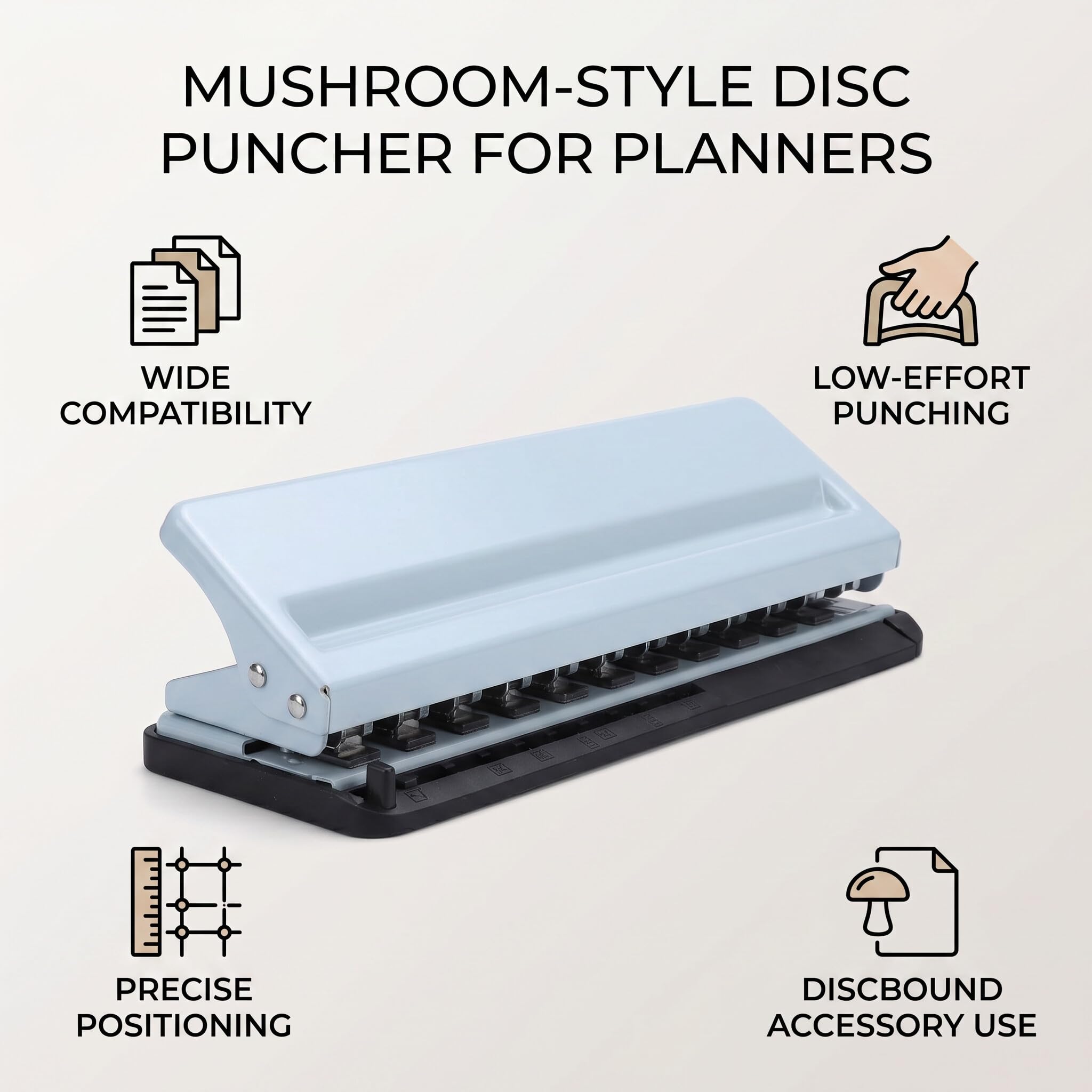Zerodis Handicrafts Pilz-Papierstanzer mit Ergonomischem Griff, 12 Löcher, Präzise Positionierung, Mühelose Handpresse, Passend für A4, A5, B5, A7-Papier Zum Basteln, Scrapbooking, Locher