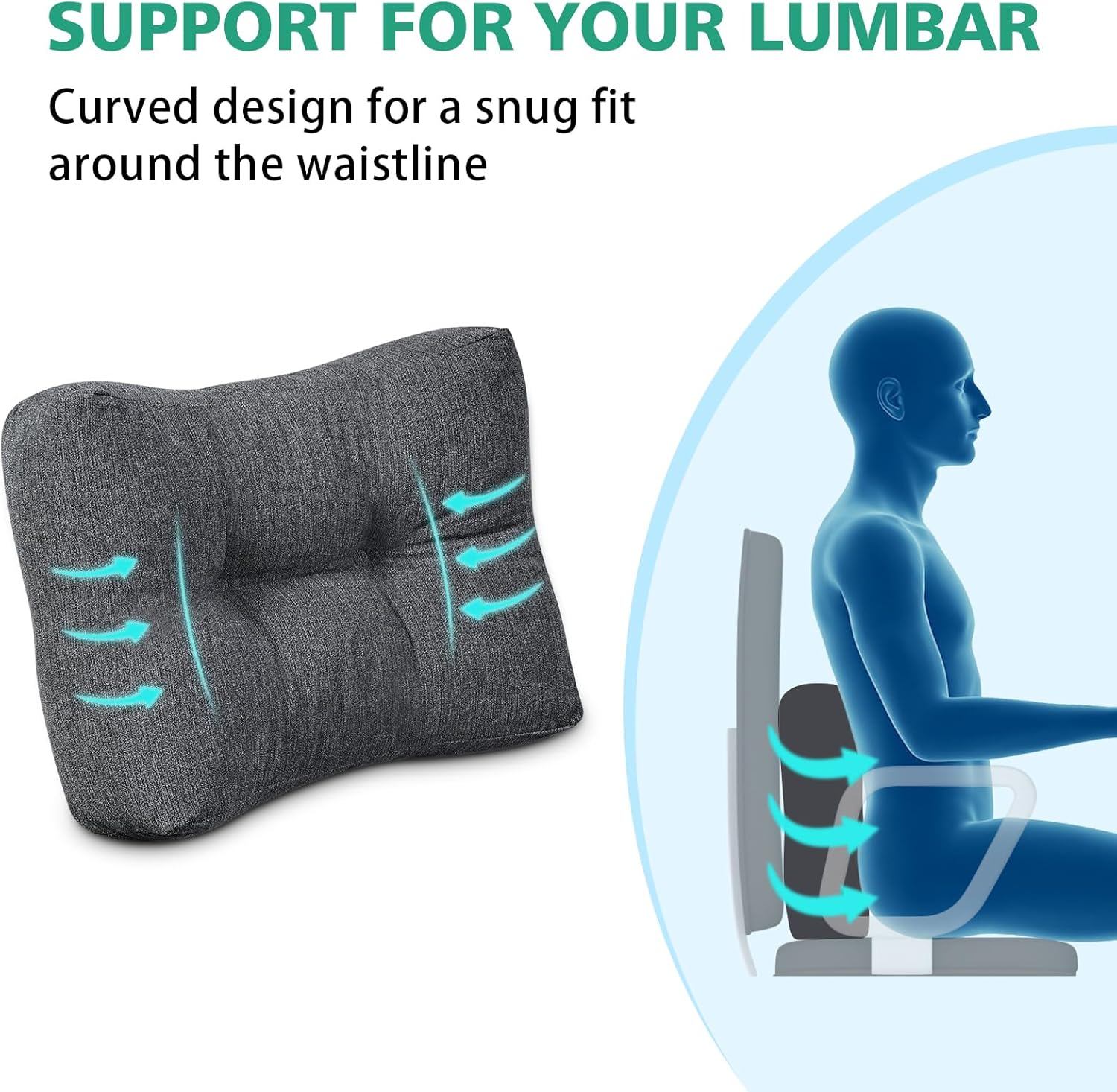 Shinnwa Lumbar Support Pillow for Office Chair, Memory Foam Back Support Pillow for Back Pain Relief, Car, Chair and Couch, 17.5 x 11.5 x 5.5in, Charcoal - Image 4