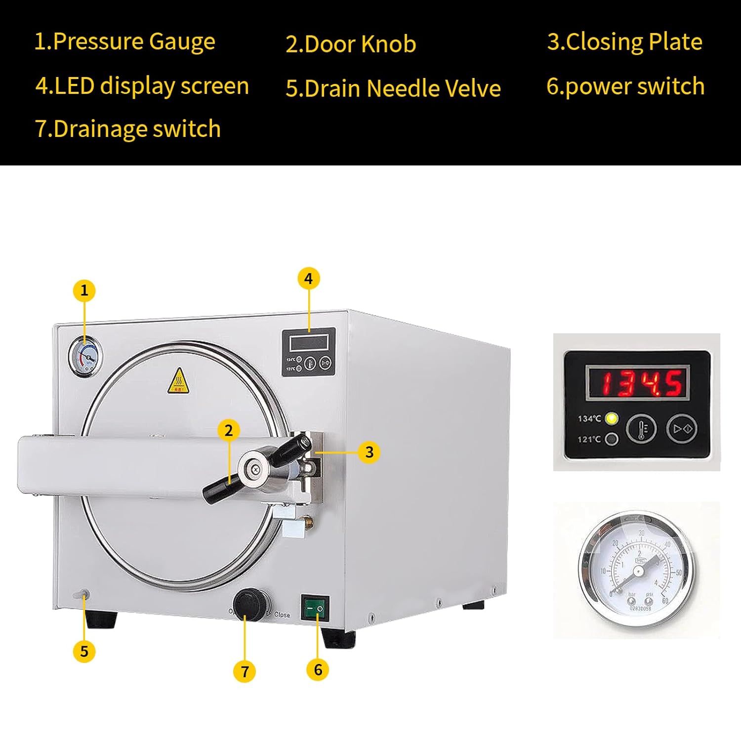 18L Autoclave Sterilizers Lab Autoclave Machine,110V 1100W Sterilizer Autoclave for Tools,Stainless Steel Steam Sterilizer,High Temperature Sterilizer Machine for Esthetician