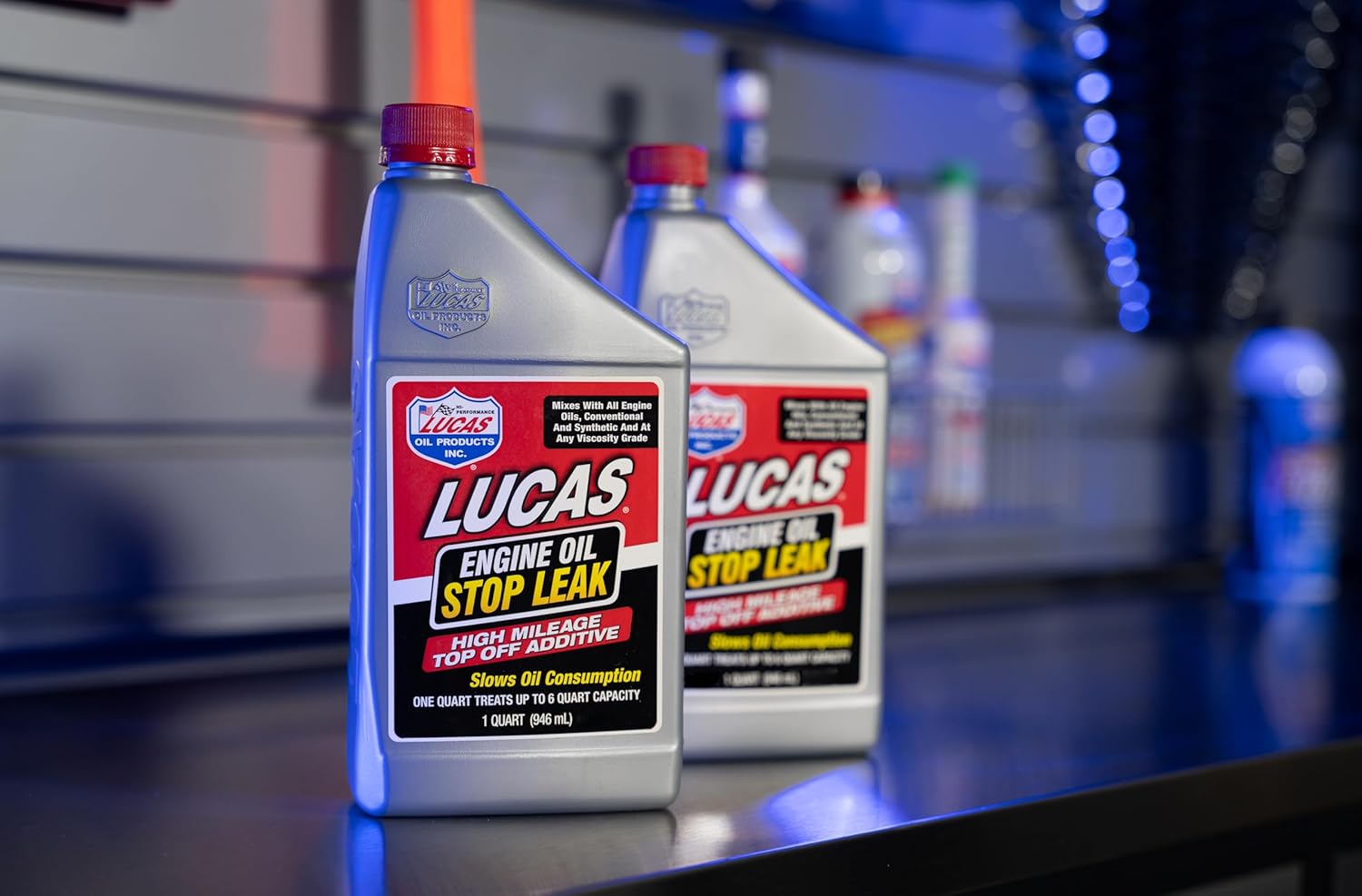 Lucas Oil 11100 Engine Oil Stop Leak Top Off Additive - 1 Quart (Pack of 6)