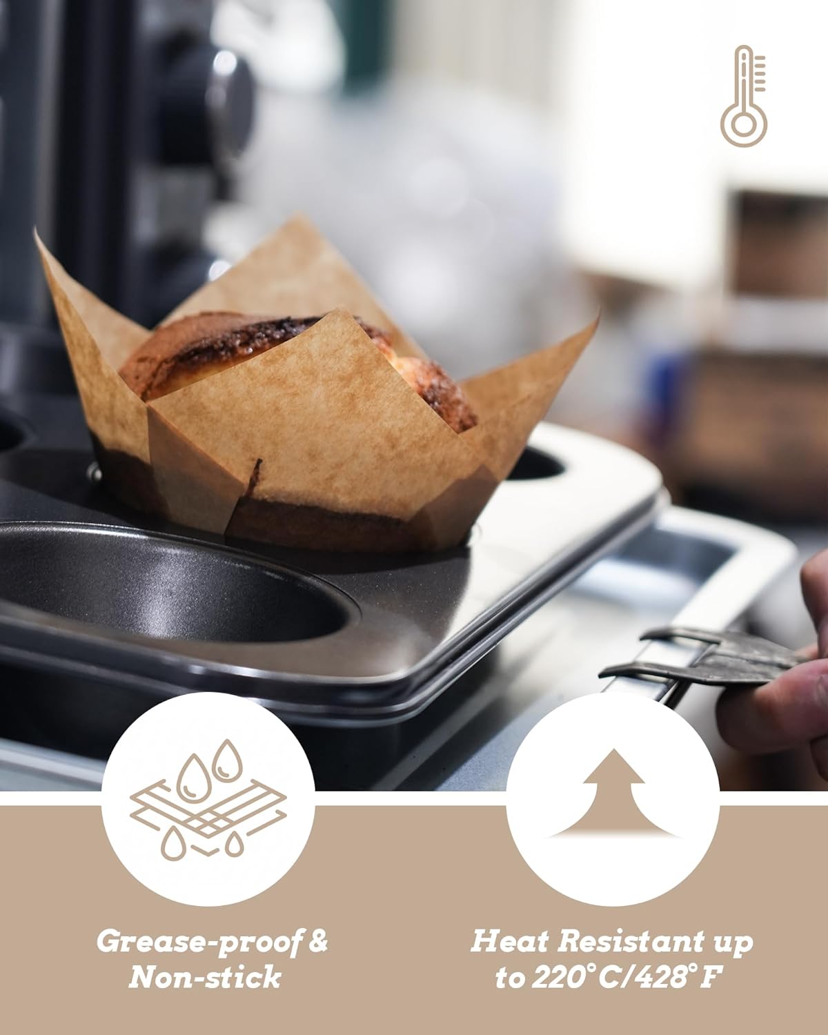 100pcs Natural Jumbo Tulip Cupcake Liners for Baking, Unbleached Cupcake Liner, Greaseproof Parchment Paper Muffin Liners, Tulip Muffin Liners for Party, Christmas, Valentines - Image 6