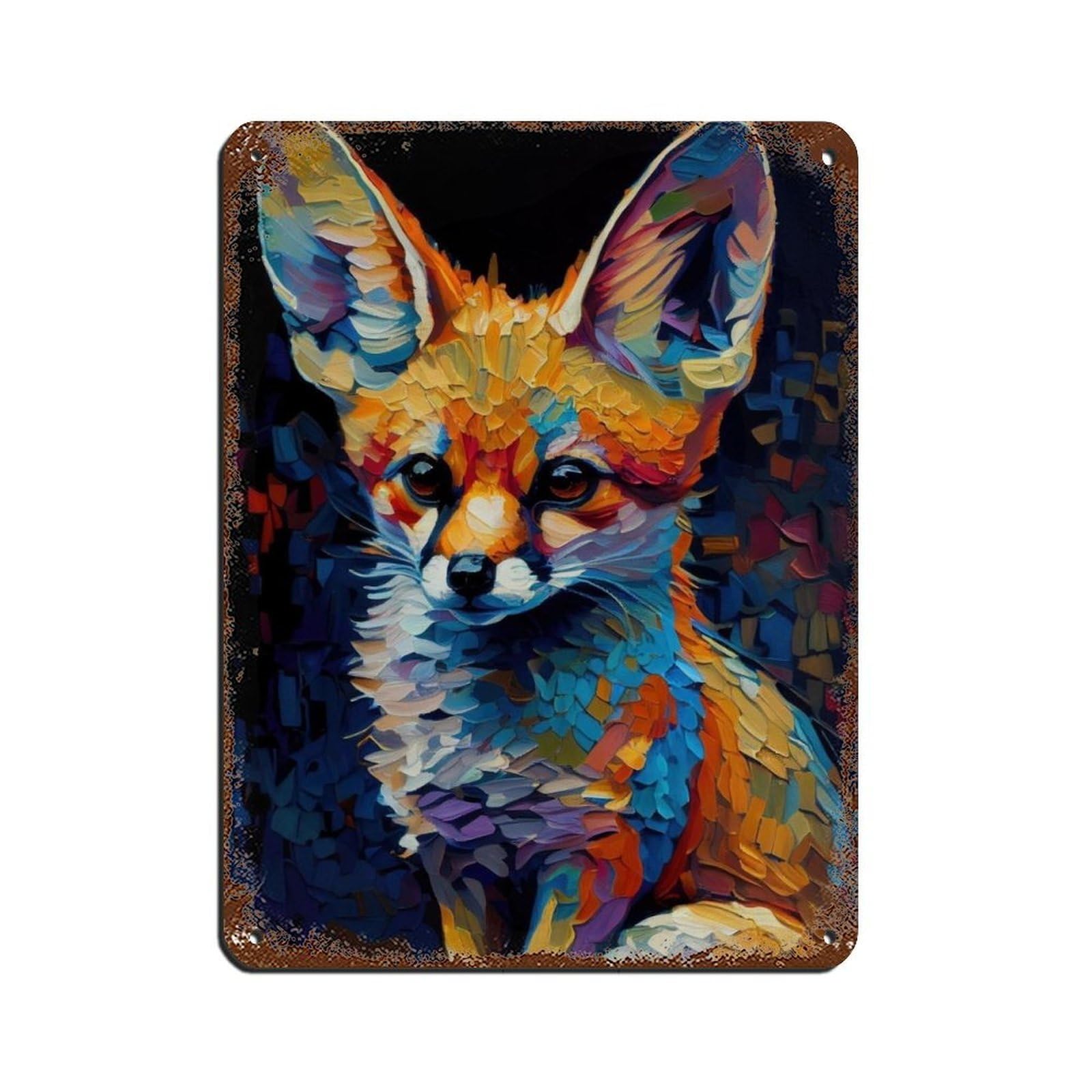 Fennek Fox Oil Painting Poster Retro Poster Metal Tin Sign Chic Art Retro Iron Painting Bar People Cave Cafe Family Garage Poster Wall Decoration 12x16inch(30x40cm)