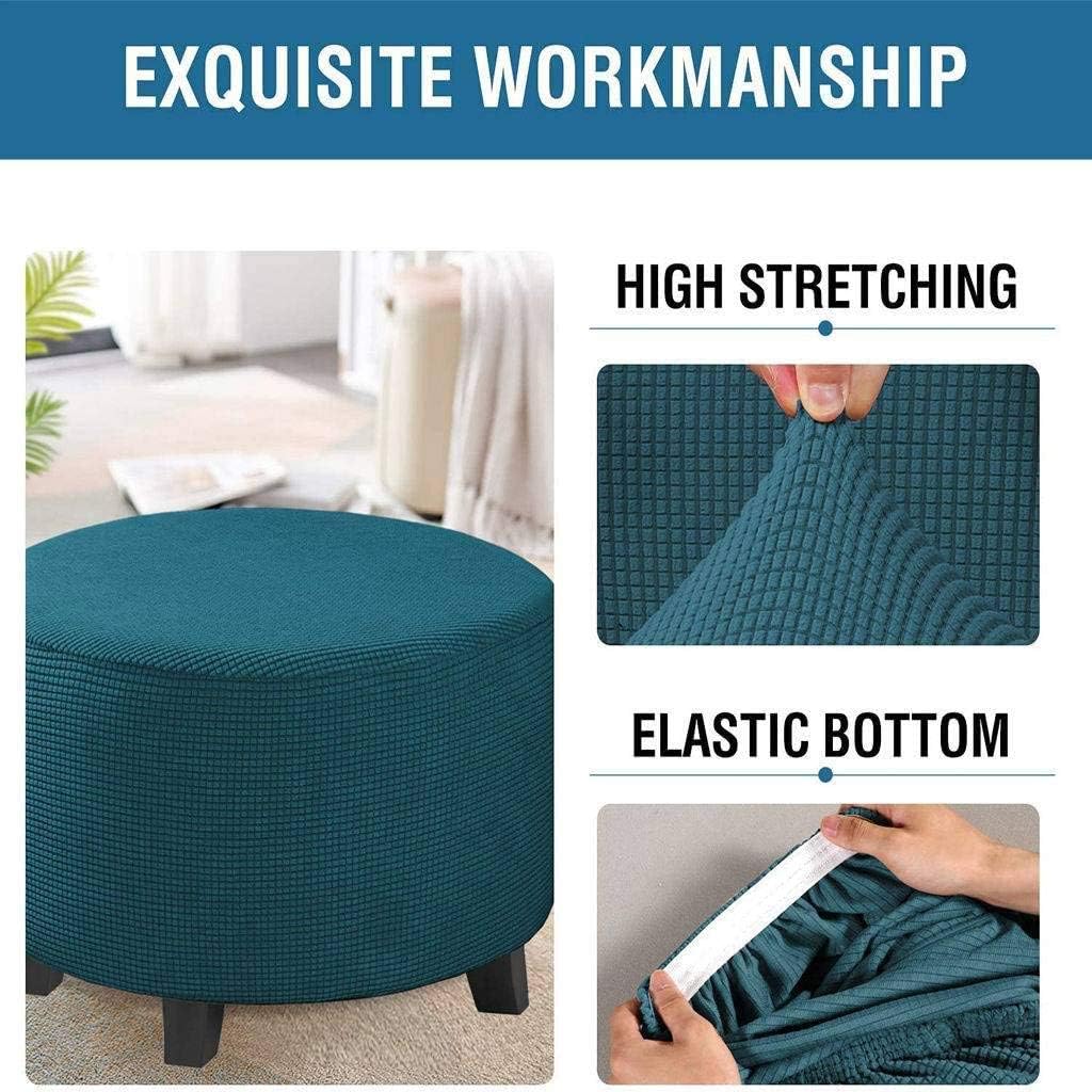 C/N Ottoman covers stretch round ottoman footstool slipcover pouffe cover Spandex Jacquard Fabric round Ottoman slipcover washable Deep water blue - Image 3