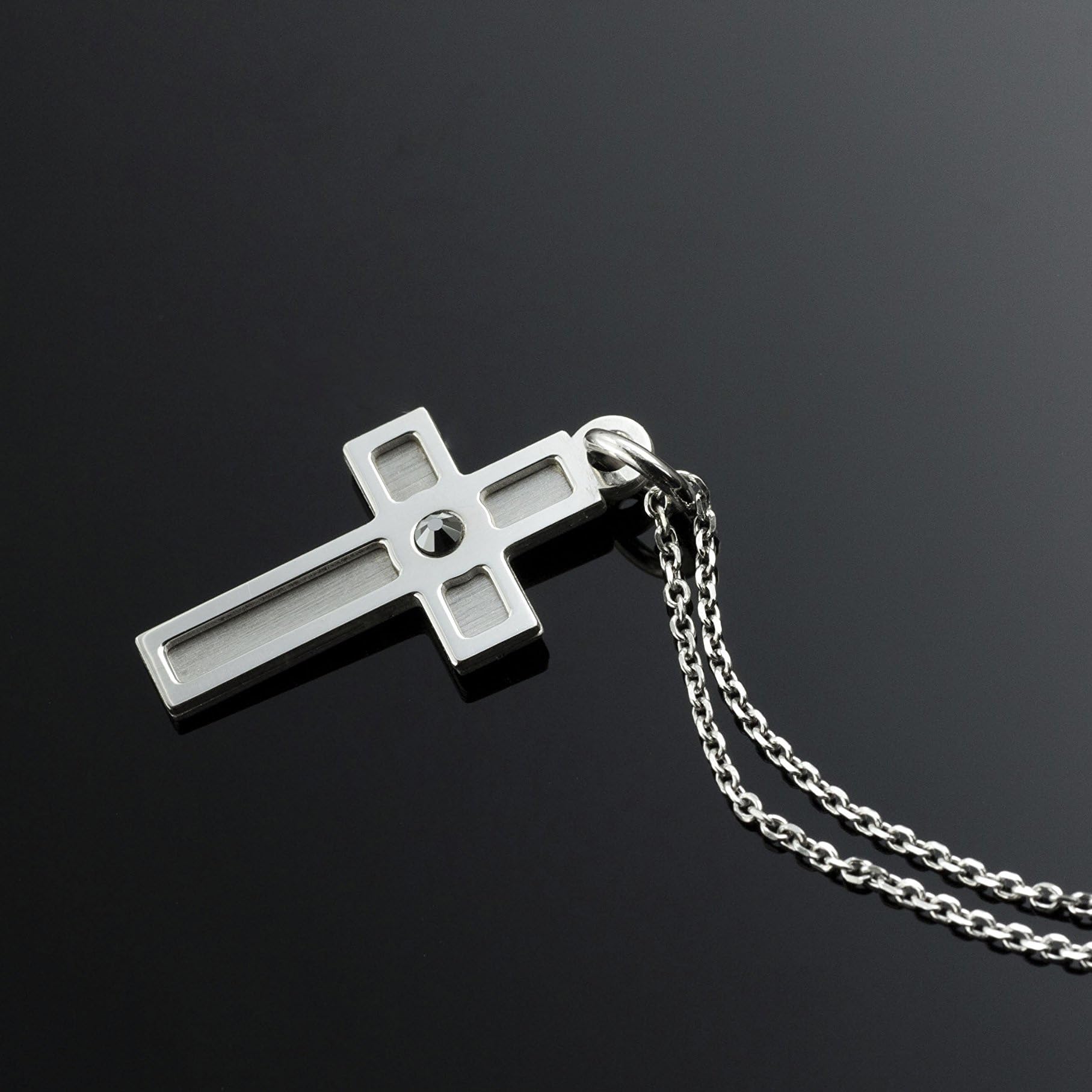 AKA Gioielli - Collar con Cruz para Hombre y Mujer en Plata de Ley 925 Chapada en Rodio, colgante con cristal de Hematita, cadena ajustable de 45-50 cm, joya hipoalergénica, idea regalo elegante