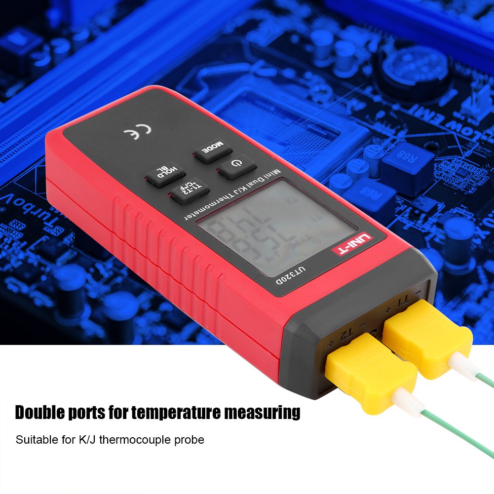 Fdit Termometro Digitale K/J termocoppia, UT320A UT320D -50 ℃ -1300 ℃ Termometro con Display LCD C/F Retroilluminazione(UT320D)