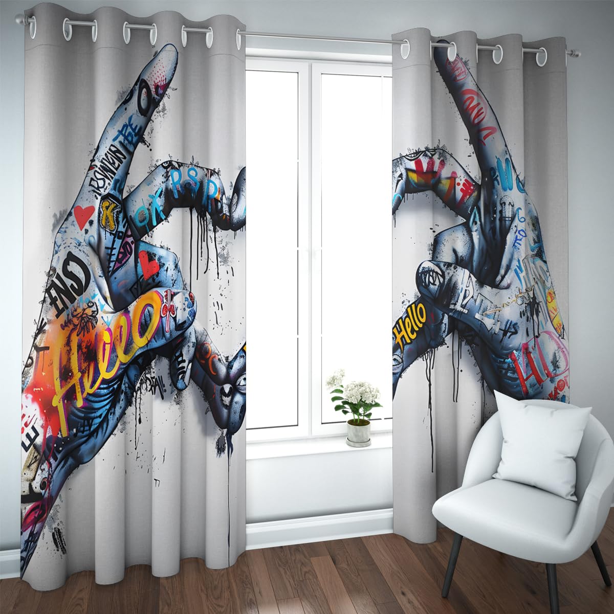 Rideaux occultants motif de graffiti coloré pour grand salon