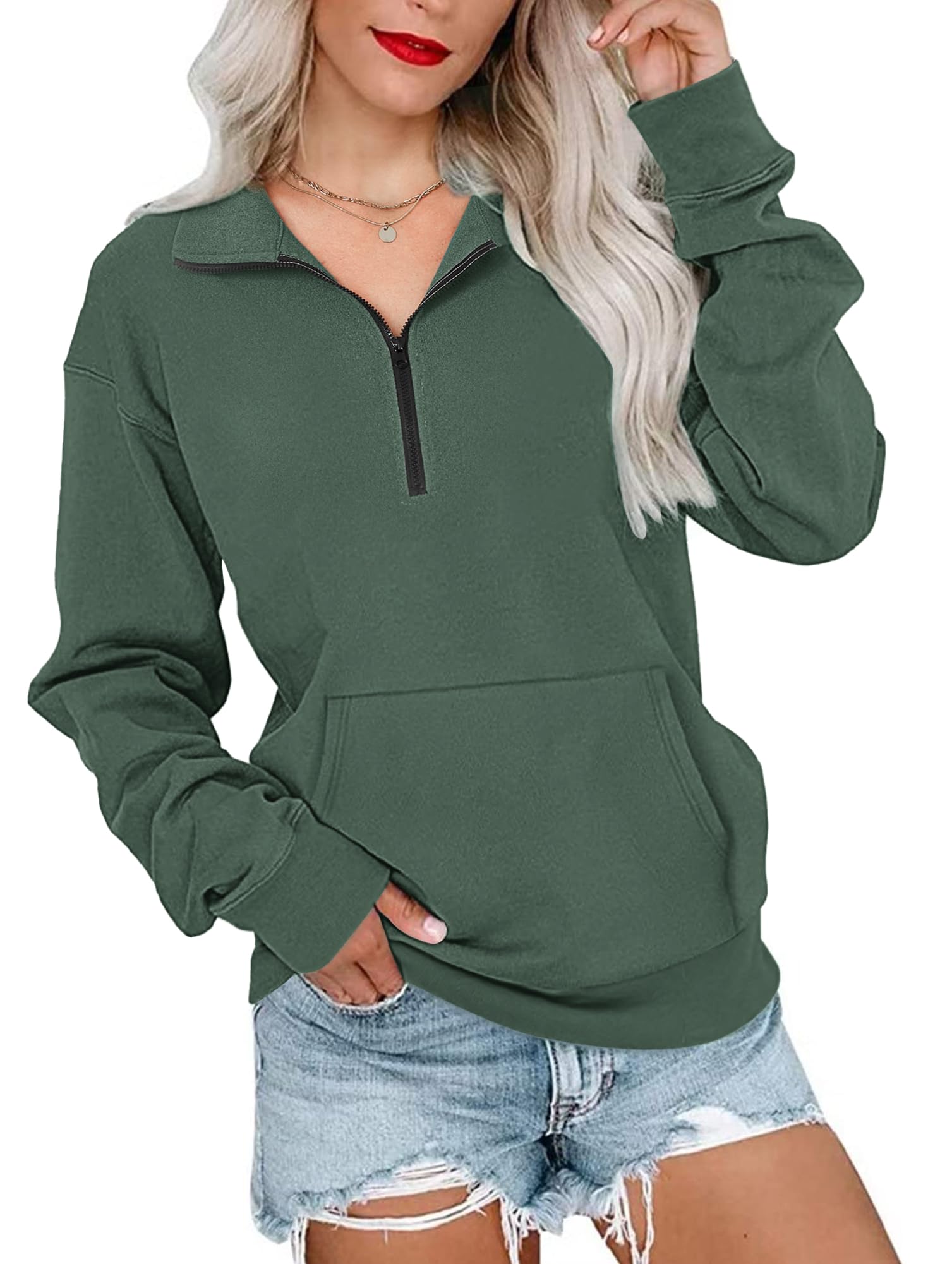 MISFAY Womens Half Zip Oversized Sweatshirts 2026 Casual Long Sleeve Hoodies Quarter Zip Up Pullover Fall Outfits with Pocket