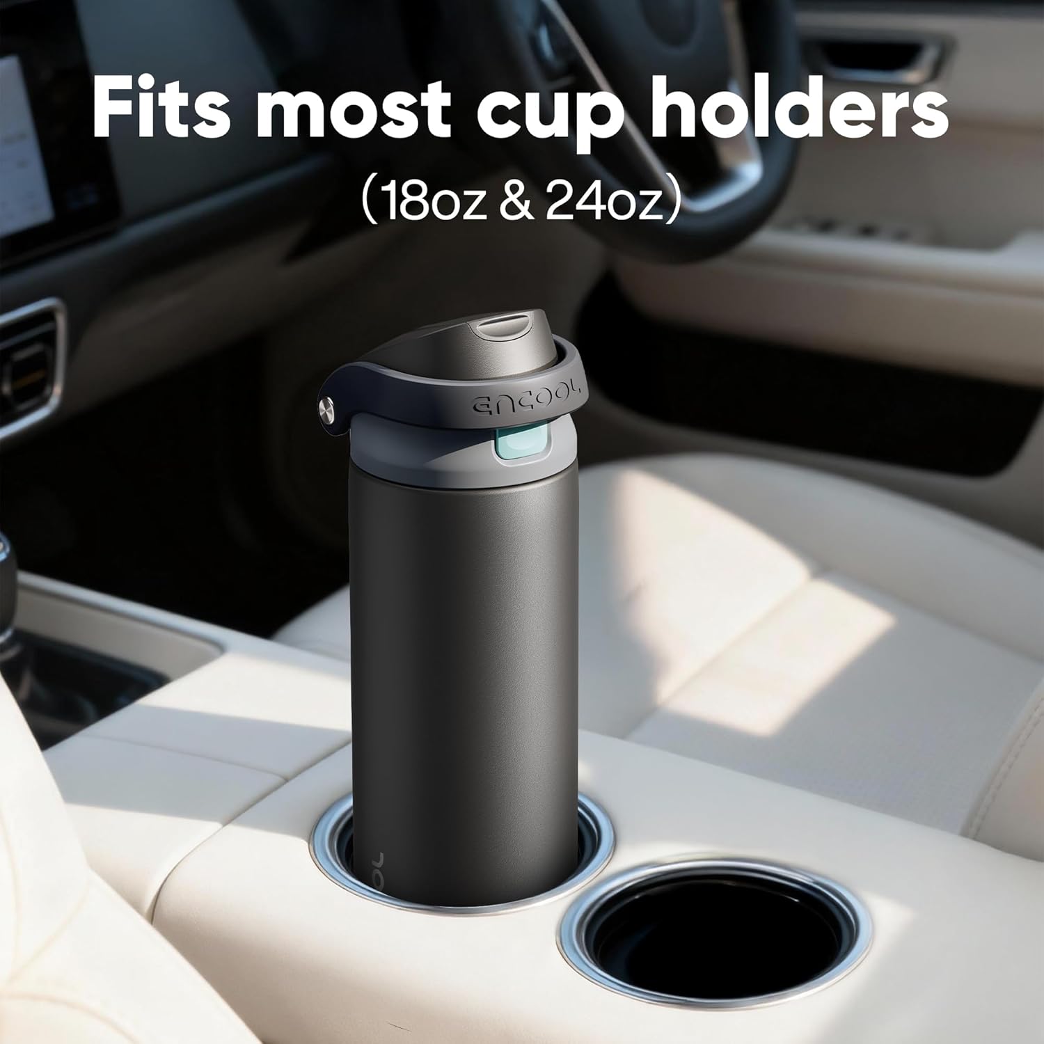 ENCOOL Leakproof Insulated Water Bottle with Straw Dual-Sip Water Bottle Bag-Safe Design for Work, Commute & Gym – Keeps Drinks Cold All Day, 24 oz, Jet Black - Image 3