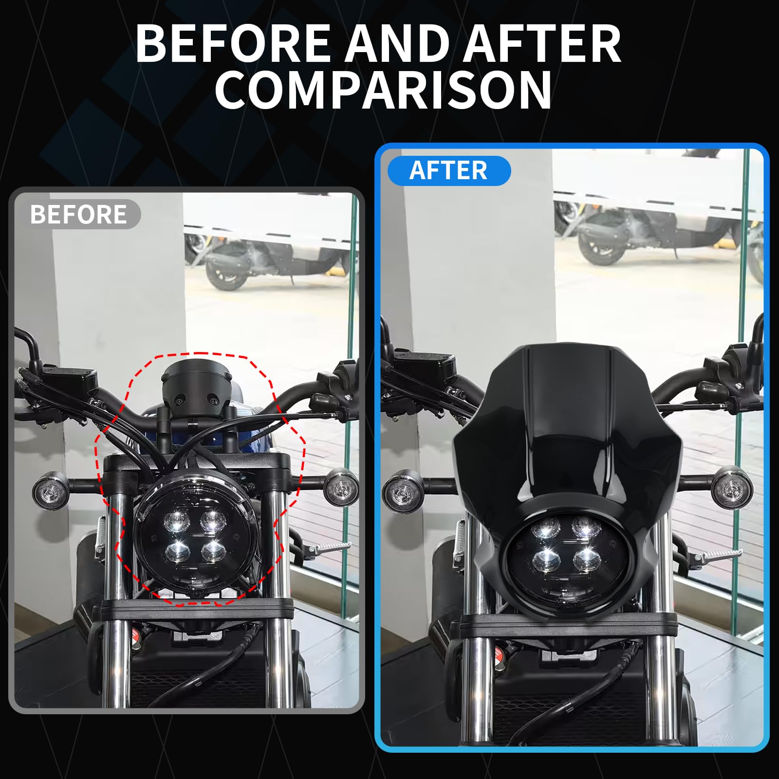 Motorrad-Scheinwerferverkleidung Frontverkleidung Gabelhalterung Scheinwerfermaske Kompatibel mit Honda Rebel CMX250/300/500 2020-2025 CMX1100 2021-2025 (Matt schwarz)