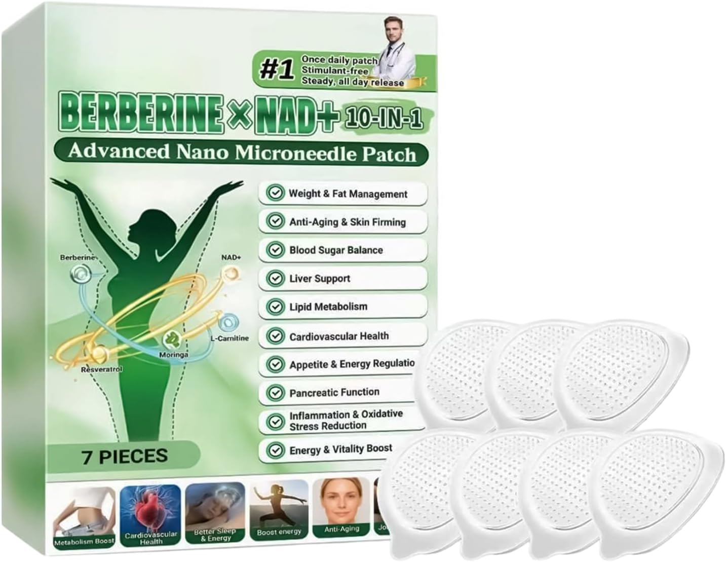 Nano Microneedle Patch, 10-in-1 Advanced Nano Microneedle Patch, Natural Slimming Patches For Weight Loss - 7 Count Body Plaster,For Men Women Travel Nighttime Morning Home Daily Routine
