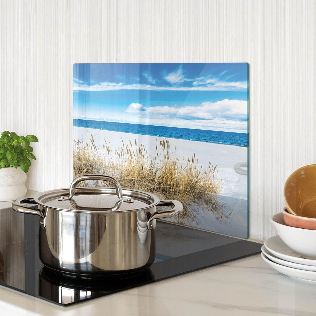 Piastra di protezione e coperchio in vetro 40x30 cm Spiaggia sabbiosa