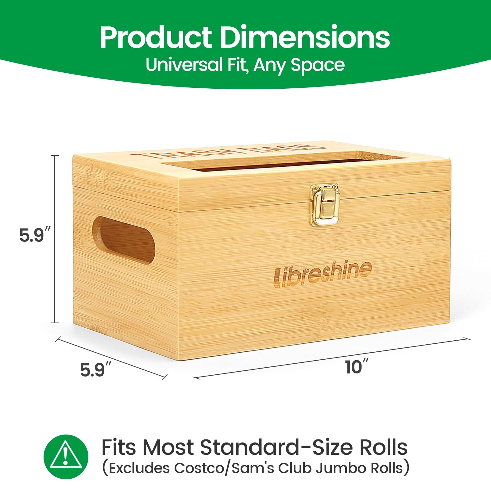 Libreshine Dispensador de bolsas de basura, dispensador de bolsas de basura de cocina, soporte de pared, organizador de bolsas de basura de bambú debajo del fregadero (estándar)
