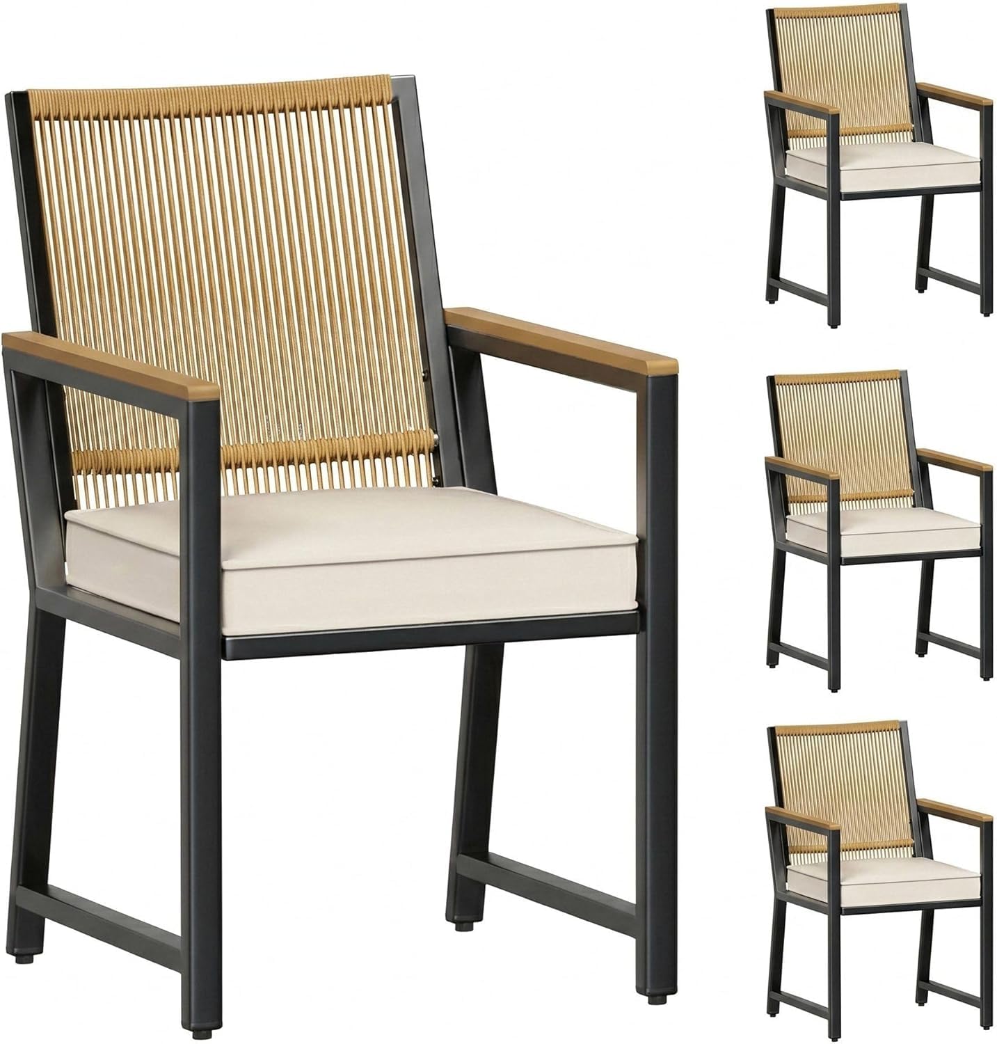 LIFERUN Rattan Garden Chairs with 7cm Removable Cushion, Beige
