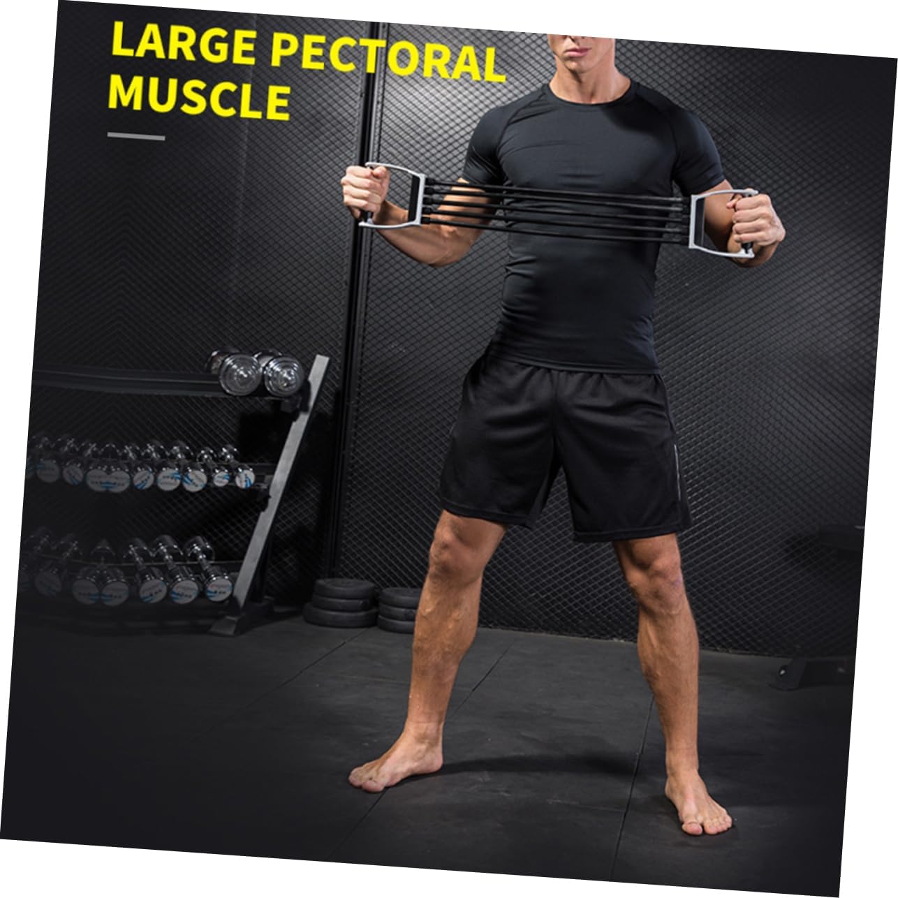 Spring Chest Expander 150LB Adjustable Tension Strength with Handles | Latex Tube, PP Plastic Grips, 30 Tension Per Tube, Black Finish, for Chest Arms Shoulders and Upper Back