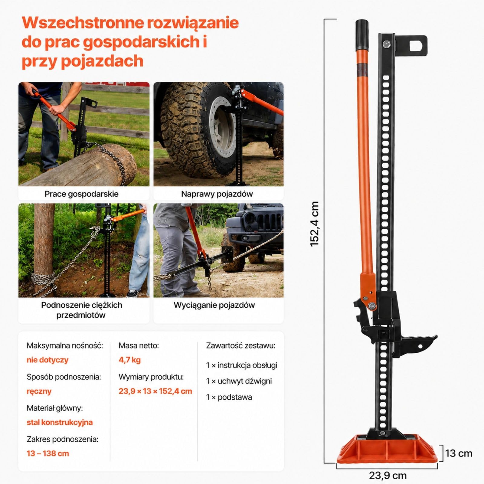 Podnośnik rolniczy terenowy z podstawą, 3,18 t, do traktora