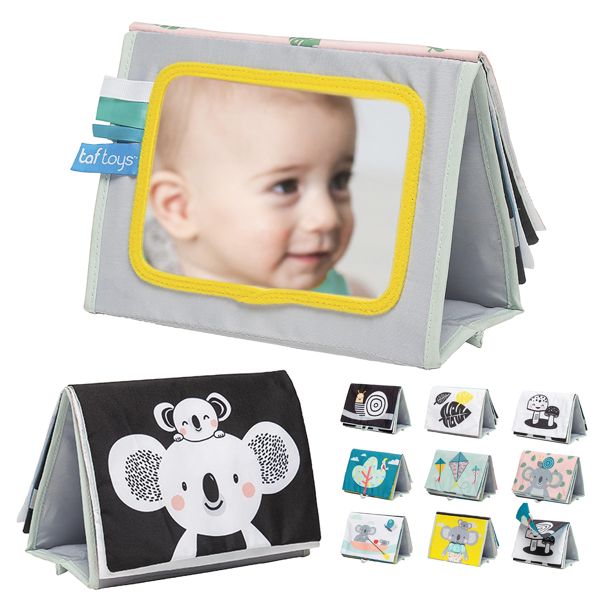 Taf Toys Koala Infant Tummy-time Soft Crinkle Activity Book with Huge Baby Safe Mirror, 3D Activities, Textures and a Soft Baby Teether-image-6