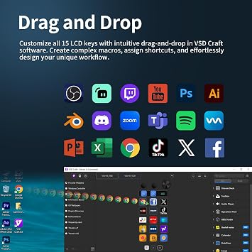 TreasLin VSDinside Stream Controller Deck with 18 Customizable Macro Keys to Trigger Actions in OBS Twitch YouTube for Content Creators Stream Dock Compatible with PC & Mac N1 Black Macro Keypad