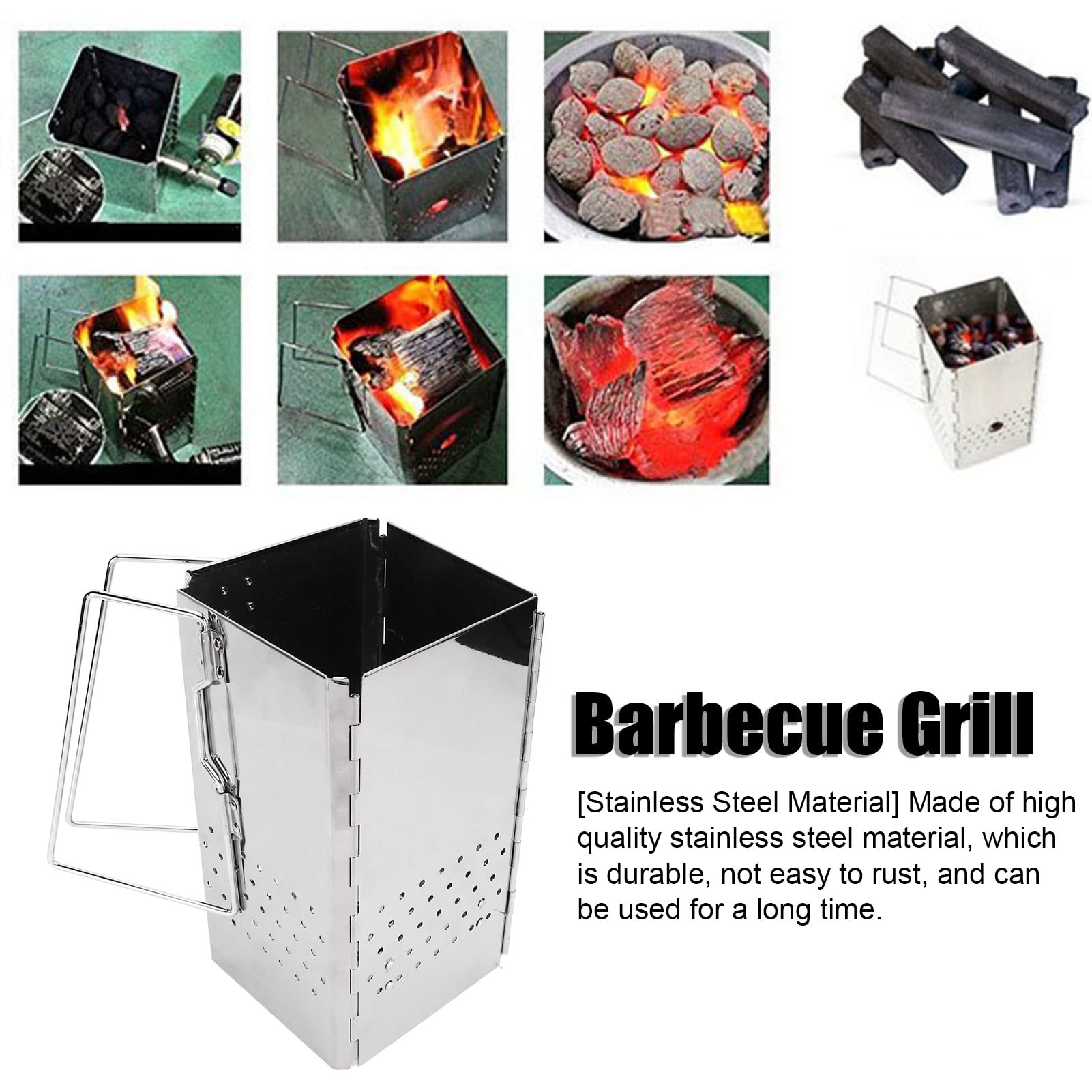 Anzündkamin, Rapidfire Starter - Groß (29cm Höhe) BBQ-Holzkohlegrill, Camping-Barbecue-Grill Grillanzünder, Edelstahl-Klapp-BBQ-Grill, Camping-BBQ-Grill für den Außenbereich Geschenk zum Valentinstag