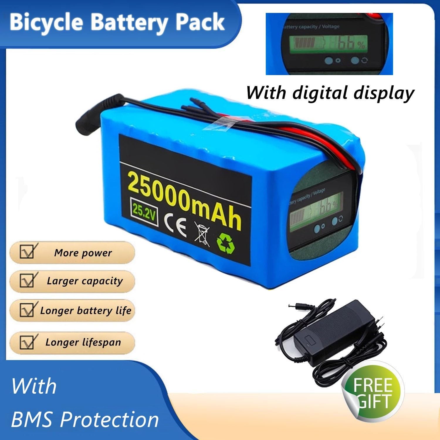 25.2V 25AH E-Bike Akku E-Fahrrad Ersatzakku Mit Ladegerät 6S4P Elektro Scooter Batterie Wasserdichter PVC-Akku Eingebauter BMS Für 50W 250W 350W 500W Motor
