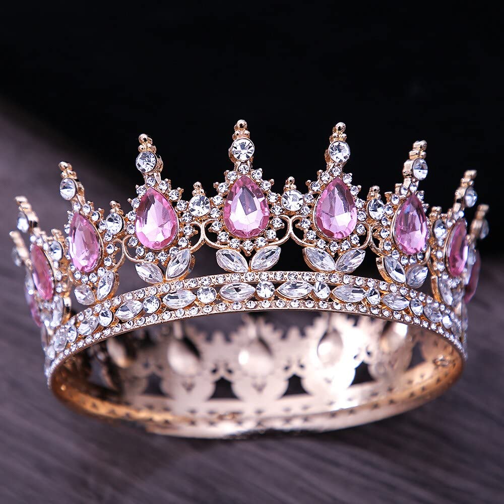 Haarschmuck Krone Tiaras für Frauen Vintage Prinzessin Rosa Crystal Tiara Kronendem -Diadem -Party Hochzeit Strass Brautkronhaarschmuck Accessoires, Pink ， Silber ， Weiß
