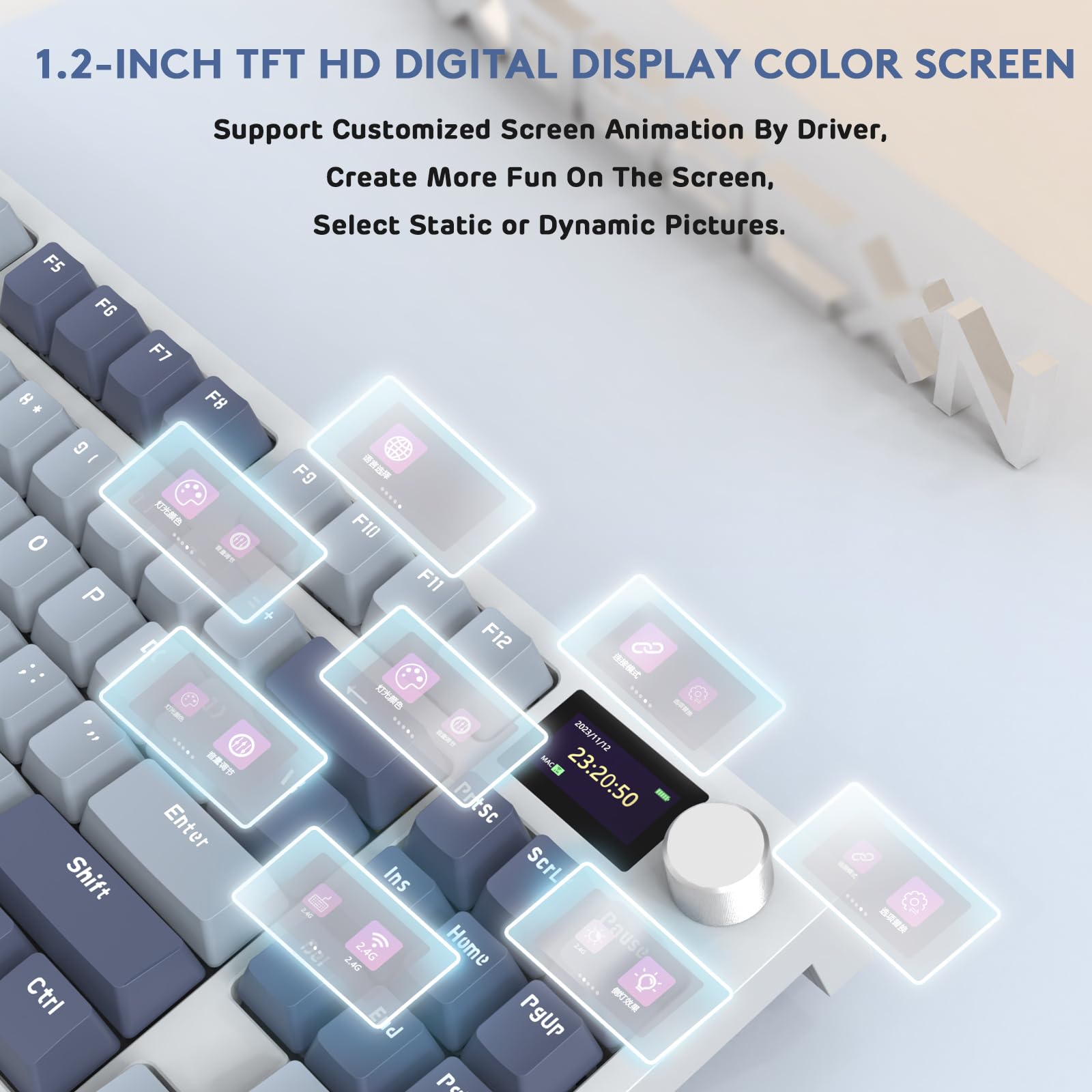 ATTACK SHARK K86 Tastiera Meccanica Wireless, Tastiera da Gioco 2.4G/BT5.0/USB-C Cablata, 75% Layout TKL 87 Tasti QWERTY, Display a Colori TFT HD da 1,2'' e CNC Knob, Hot-swap RGB Backlit - Blu