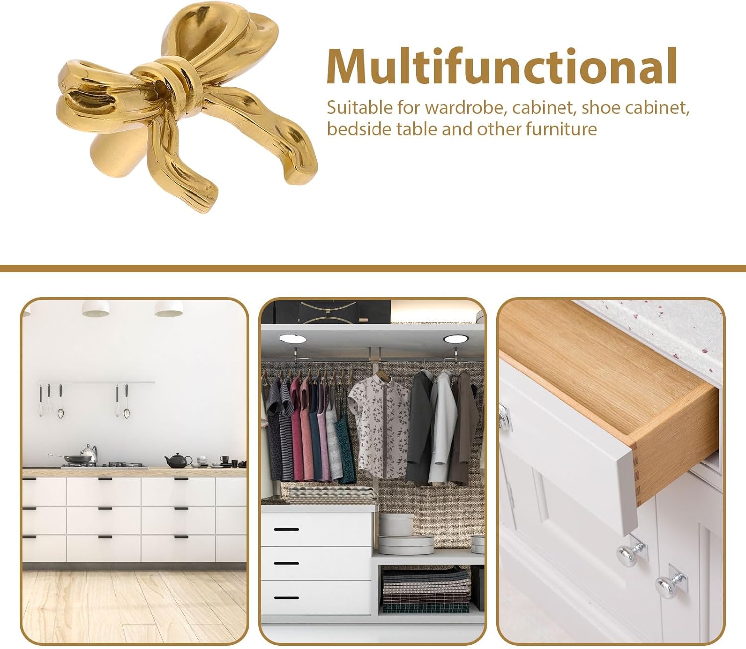 Gadpiparty 2 Pack Solid Brass Bow Drawer Pulls - Elegant Vintage Gold Cabinet Knobs for Dresser, Kitchen, Wardrobe - Antique Finish Hardware Pulls
