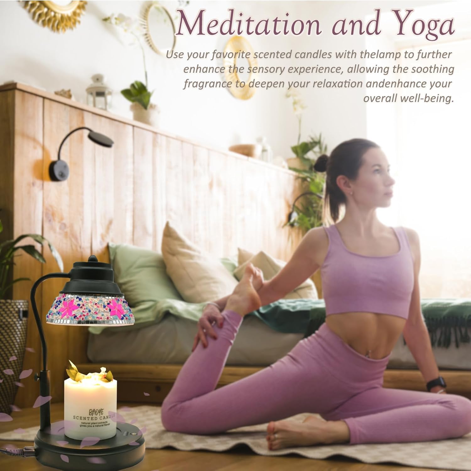 Electric Candle Warmer Lamp with Colorful Diamond Lampshade, Metal Wax Melting Lattern with Timer and Dimmer, Adjustable Height Candle Melting Lamp Home Decor (Black Purple)