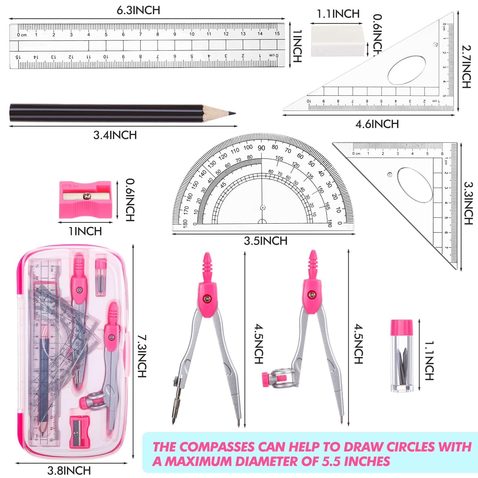 Zonon 36 set matematica geometria kit, 10 pz compasso righelli goniometro