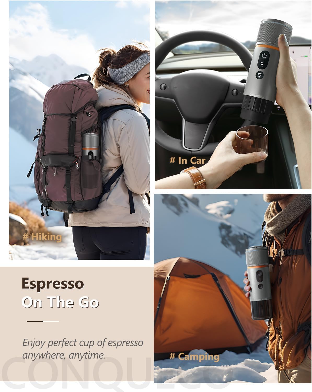 CONQUECO Kaffeemaschine Auto Espressomaschine 12v: Tragbare Akku Espresso Maker für Camping Reise - Mobile kapselmaschine Unterwegs fur Wohnmobil Lkw - 2 in 1 für gemahlenen kaffee und NS - kapseln