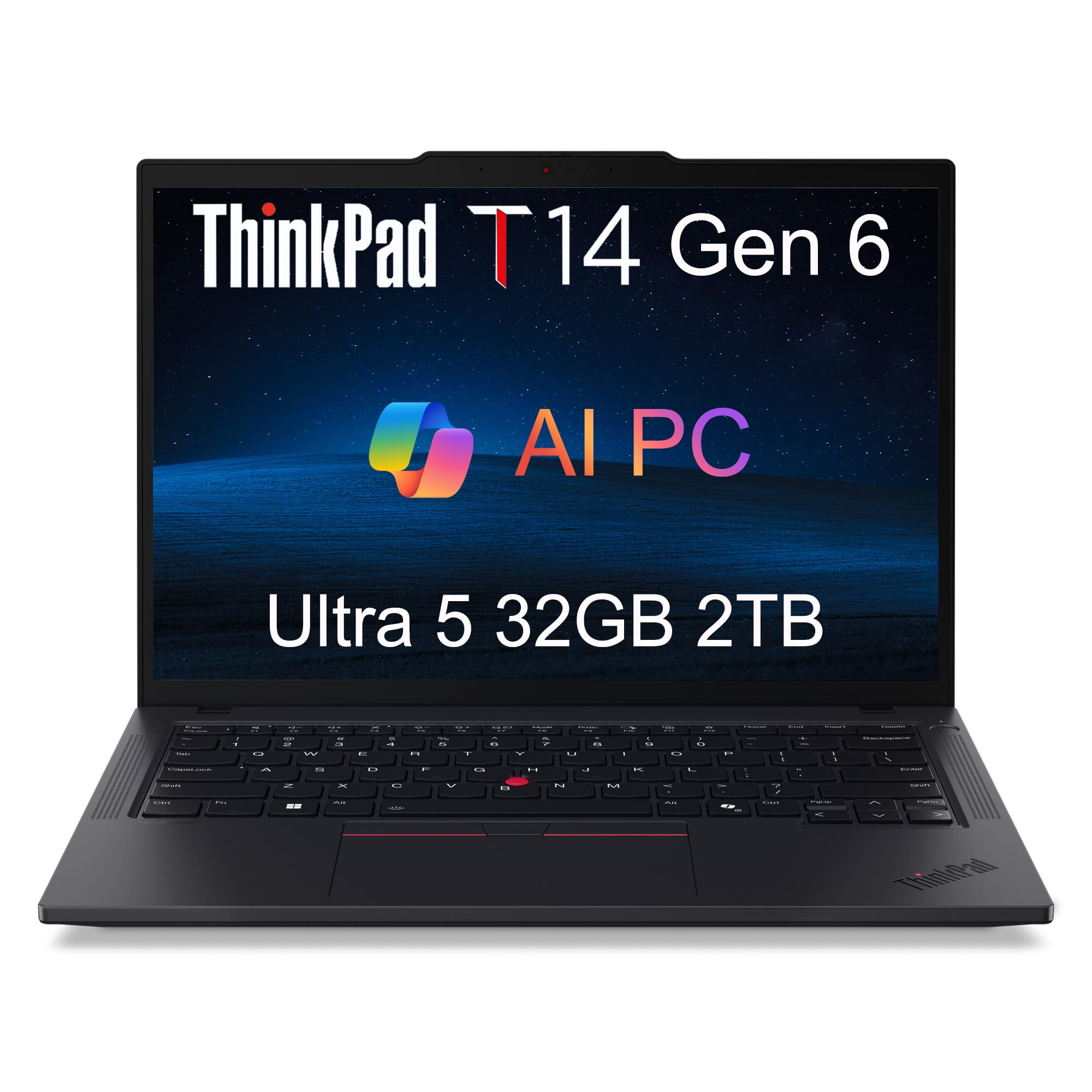 Lenovo ThinkPad T14 Gen 6 Business Laptop (14" FHD+, Intel 12-Core Ultra 5 225U (> Ultra 7 155U), 32GB DDR5 RAM, 2TB SSD), Backlit, Fingerprint Reader