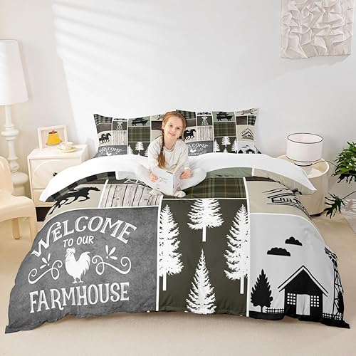 Miniatura 35 de Juego de funda de edredón para niños de aventura de camping, tamaño matrimonial, juego de ropa de cama de caza de ciervos, osos, lobo, animales