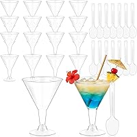 Vista 11 de Yinkin 200 vasos y 200 cucharas, vasos de martini de plástico desechables, vasos de cóctel desechables, mini vasos de martini de plástico, vasos