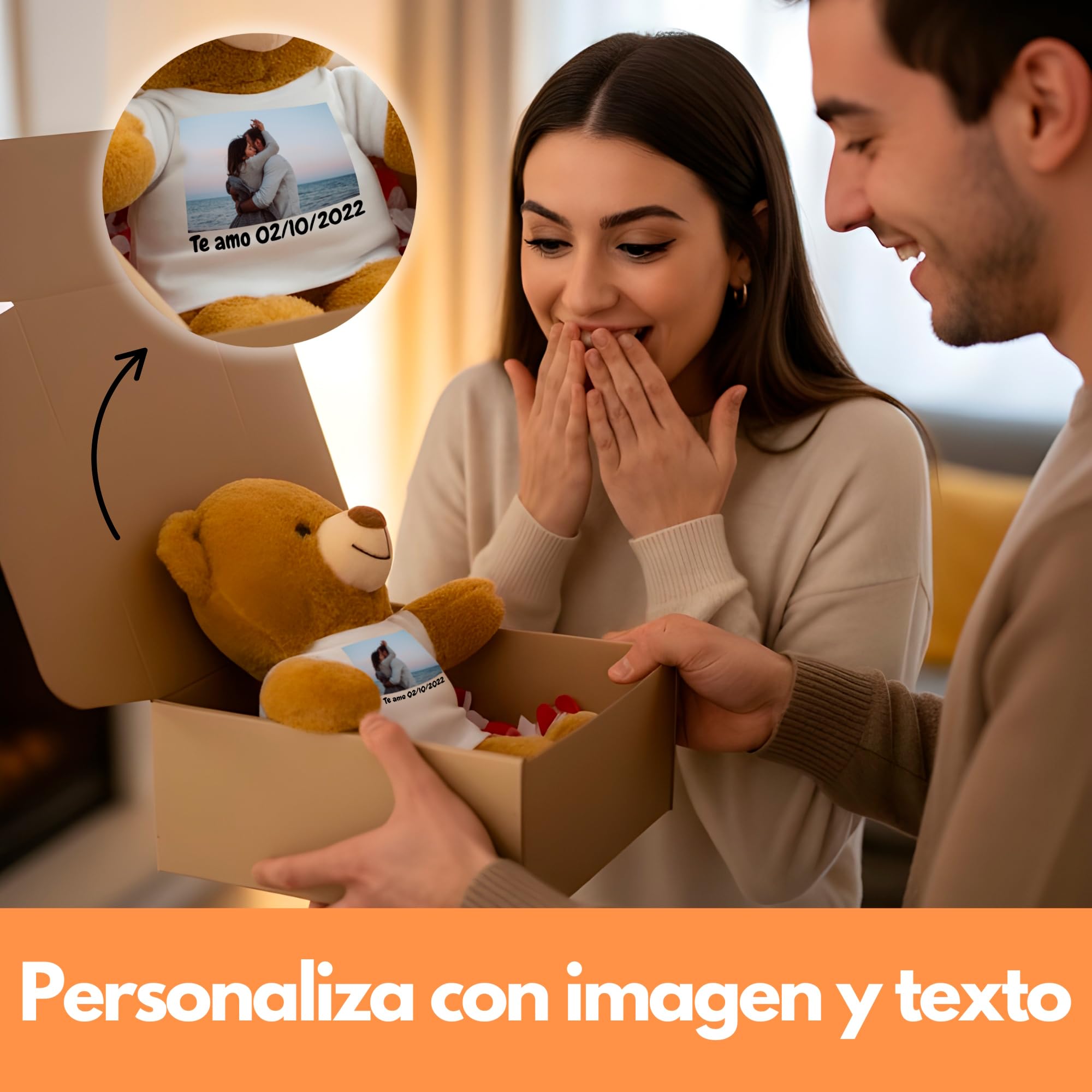 Peluchilandia Peluche Personalizado con Foto en Cajita Decorada Regalo Personalizado para Mujer y Hombre | Regalos para Amigas (MARRÓN)