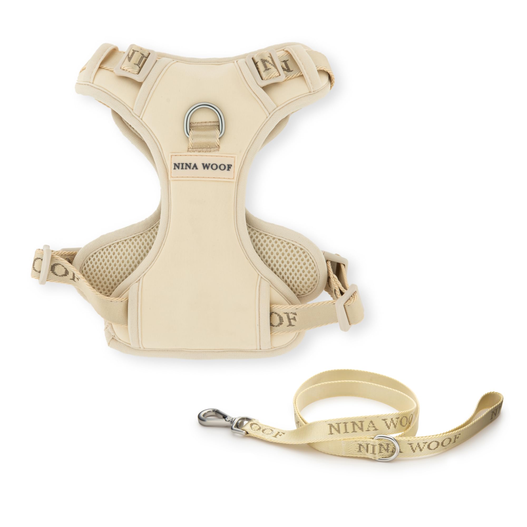 NINA WOOF The Pure Comfort Harness - Dog Harness and Leash Set, Vest Dog Harness, Extra Padded - Adjustable Soft Chest Harness, Recycled Mesh and Fabric - Eco-Softness Materials - Vanilla, Small
