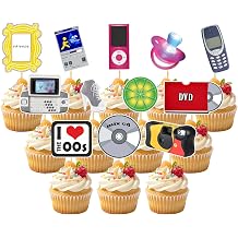 2000s Retro Cupcake Toppers Y2K Nostalgia Cupcake Picks Early 2000s Themed Cake Toppers Birthday Party Decor Millennial Throwback Party Supplies - 24PCS