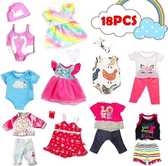 ebuddy 10 Sets of Doll Clothing Accessories Including Bikini Dress Outfits For 43 cm Newborn Baby Dolls