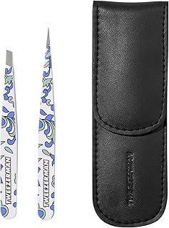 Tweezerman Paisley Petite Point and Slant Tweezer Set with Travel Case - Eyebrows for Women and Men Price In India