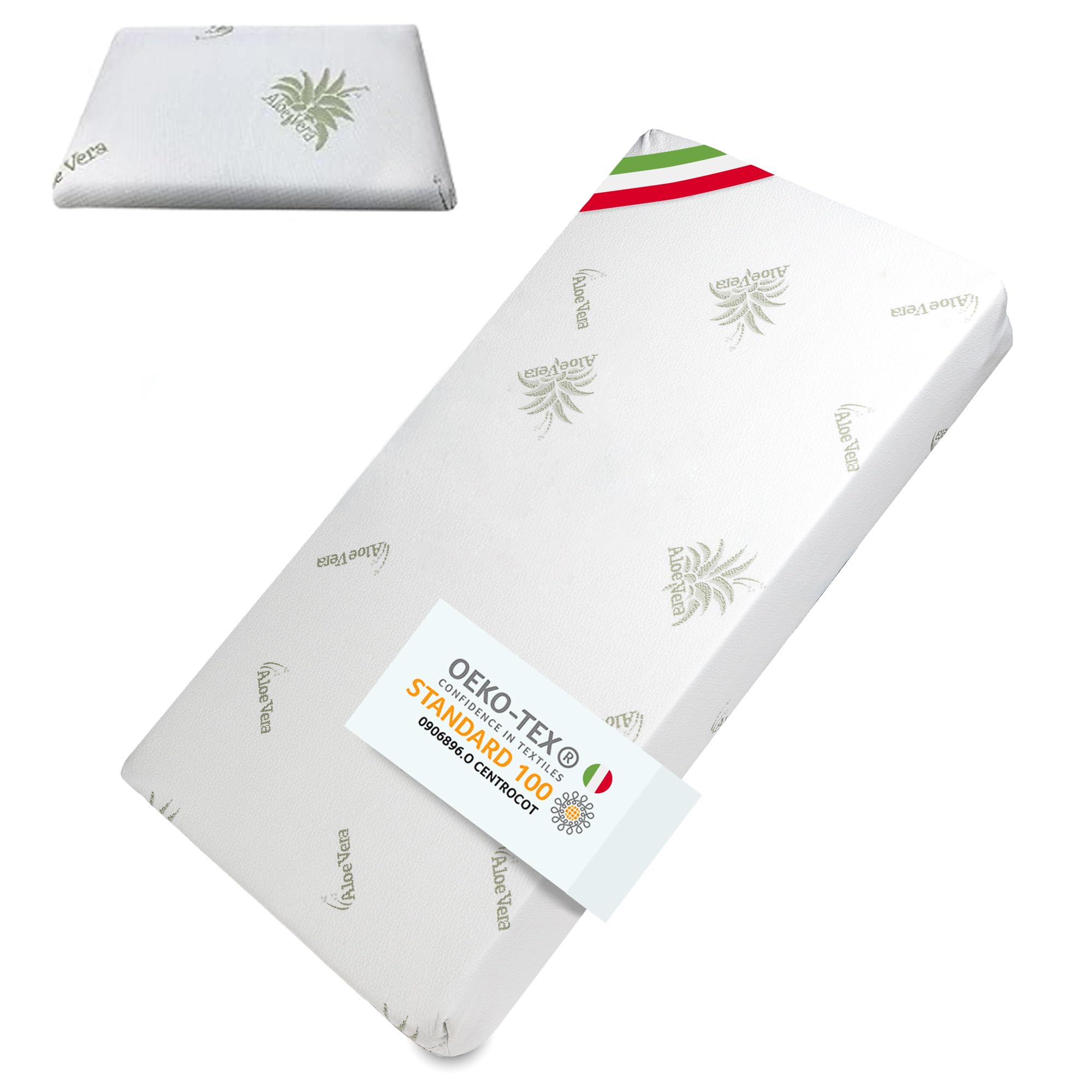 DOLCI SOGNI Materasso Lettino 60x120 cm Spessore 10 cm, OEKO-TEX® e CertiPUR™ Materasso Culla Bambino per Lettino Neonati, Fodera in Aloe Vera, Materasso Lettino Neonato con Cuscino 30x50x4 cm