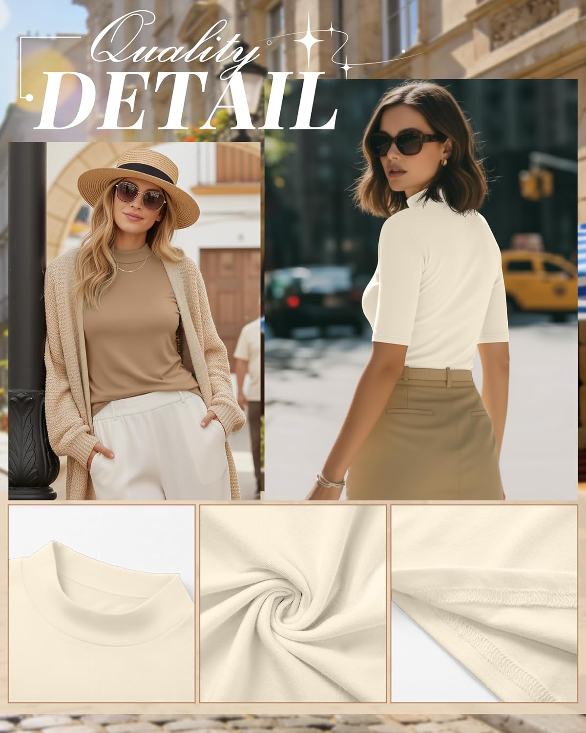 Ficerd 2 Pack Women's Mock Turtleneck T Shirts, Half Sleeve Business Casual Tunic Tops Slim Fit Summer Basic Dressy Tee Shirt - Image 5