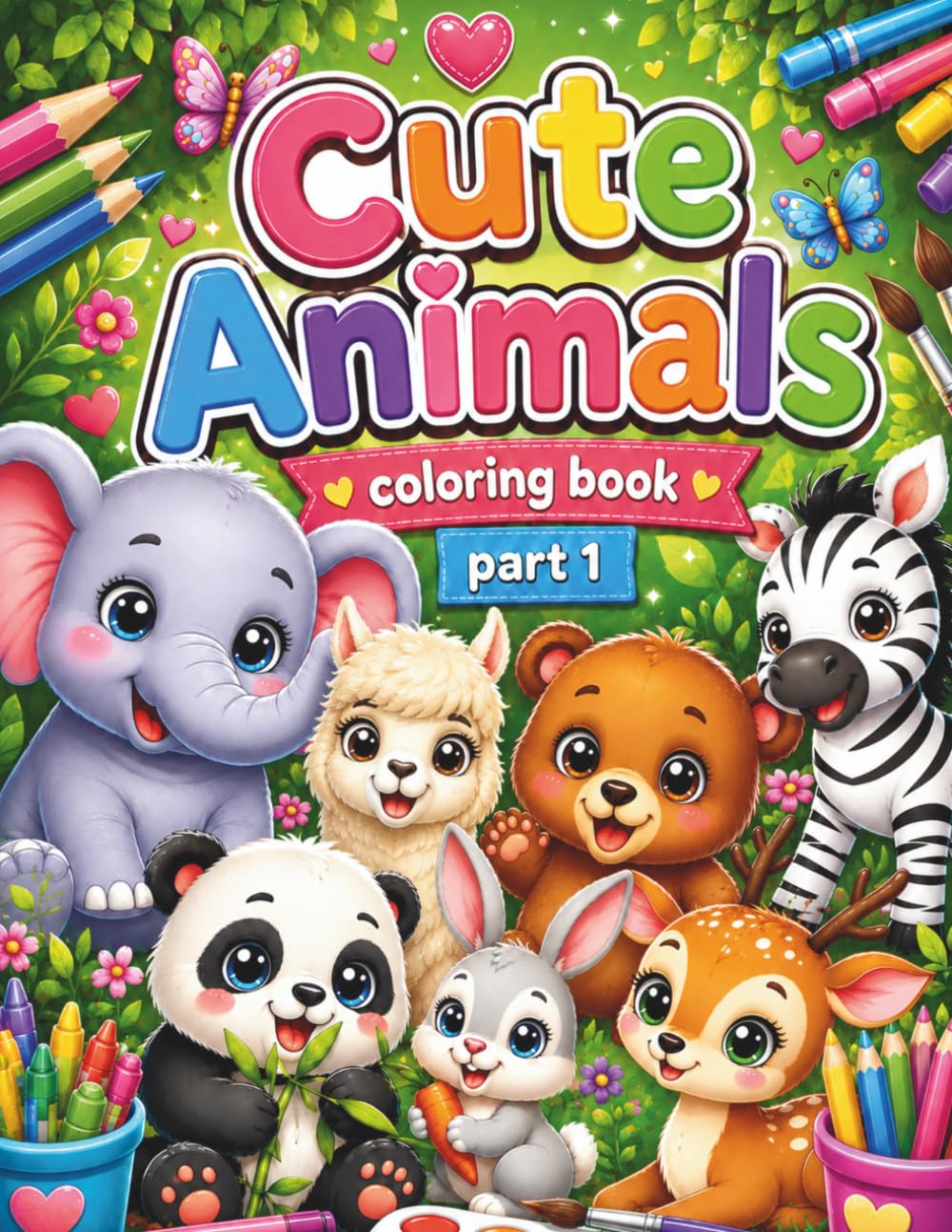 Kawaii Animals Coloring Book for Kids Ages 4-8: Super Cute & Easy Coloring Pages of Adorable Animals for Fun, Creativity & Relaxation